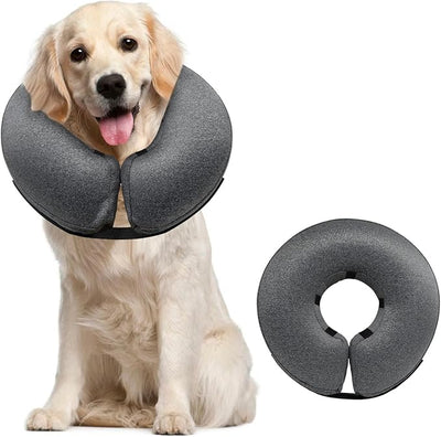 MIDOG Inflatable Dog Cone, Soft Donut Recovery Collar Alternative After Surgery to Help Prevent Licking, Comfy E Collar with Neck Pillow Design, Grey, L