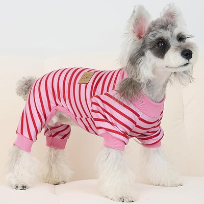 XPUDAC 4 Pack Dog Pajamas Striped Dog Clothes for Small Medium Dogs Girl Boy Comfy Puppy Outfit Doggy Jammies Onesie Pet Costume, Purple, Pink, Orange, XS