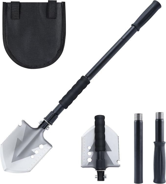 Folding Survival Shovel, Camping Shovel for Off Road, Gardening, Beach, Digging Dirt, Sand, Mud and Snow, Emergency and Outdoor, 29 inch