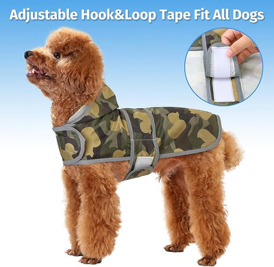 Dog Raincoat for Small Dogs Puppies Waterproof Jacket Hooded Rain Coats with Reflective Strips Leash Hole & Poncho Adjustable Fit (CamoDuck,XS)