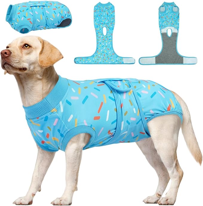 Dog Surgery Suit, Dog Surgery Suit Male Neuter, Comfy Puppy Recovery Suit Doggie Onesie, Post-Op Onesie for Female & Male Dogs, Soft Protective Wear, BlueRibbon L