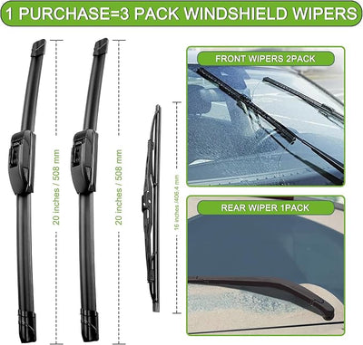 PARRATI® Windshield Wiper Blades for Ford Excursion 2000-2005, 3 Pack | 20/20 Inch Front +16 Inch Rear, OEM Replacement, Ultra Quiet, No Streaks All Weather Wiping