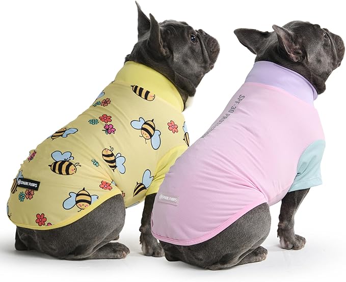 Spark Paws Sunblock Dog T-Shirt, SPF30 Protection, Lightweight Breathable Quick Dry for Dogs with Sensitive Skin - Bees & Gelato (Set of 2) - Size L