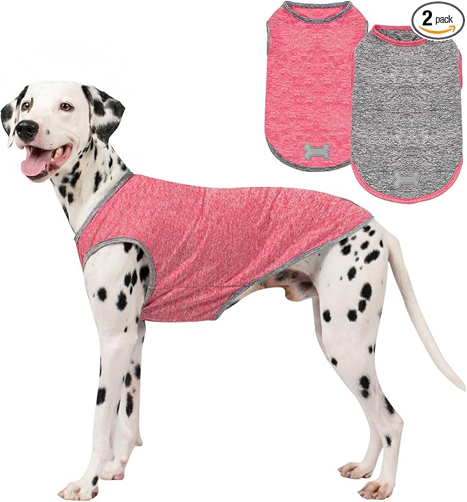 KYEESE 2Pack Dog Shirt, Lightweight Sun Protection Sleeveless Dog T Shirts for Large Dogs, Breathable Pet Reflective Tank Top Summer Dogs Clothes for Outdoor Walking, Coral Red+Grey, 3XL