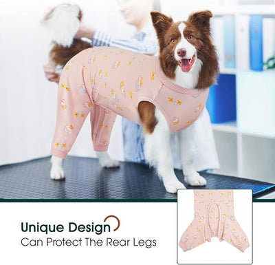 Kuoser Dog Recovery Suit with Anti Licking Rear Leg Sleeve, PinkCake 3XL | Abdominal Dog Surgical Suit with Pants Cover Protect Wounds, Dogs Elbow Protector Soft Pet Surgery Onesie Cone Alternative