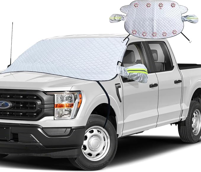 Car Windshield Snow Ice Cover with Side Mirror and Hook,Magnetic Windshield Cover for Ice and Snow,Car Windshield Sun Shade Foldable,Fit for Large SUV/Pickup/Truck/MPV(Silver-65 x49)
