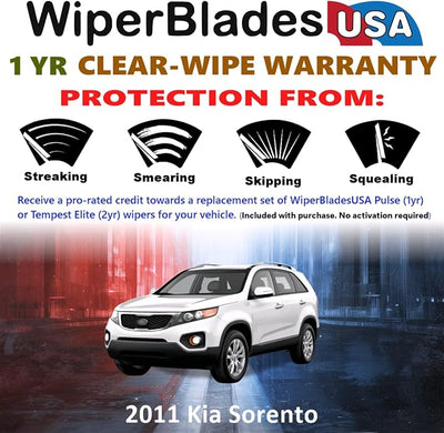 WiperBladesUSA Wiper Blades Set w/ 1yr warranty compatible with Kia Sorento 2011 Wipers (Set of 2) Pulse Wipers