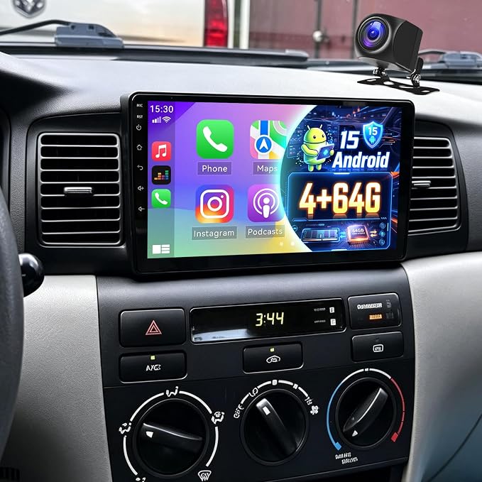 4+64G Upgrade Car Stereo Radio for Toyota Corolla 2004-2008 Wireless CarPlay Android Auto 9 Inch Touch Screen Radio Replacement with HiFi Audio 5G WiFi GPS BT5.0 RDS FM