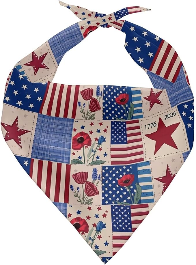 KEIAHUAN USA 250th Anniversary Pet Dog Bandana Triangle Dog Bibs Reversible Washable Puppy Bandanas Adjustable Handkerchief for Boy Pets