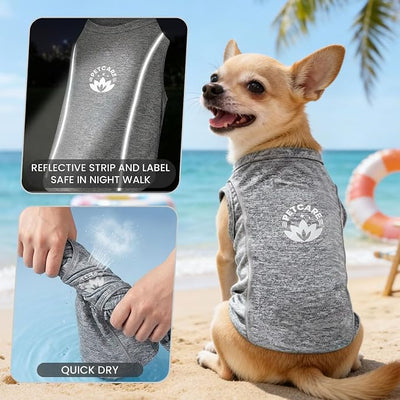 PETCARE Sun Protection Dog Shirts for Small Dogs Quick Dry Soft Stretchy Dog T-Shirts with Reflective Label Tank Top Sleeveless Vest Pet Clothes, Athletic Fabric, Grey, L (Chest 19" Length 15.7")
