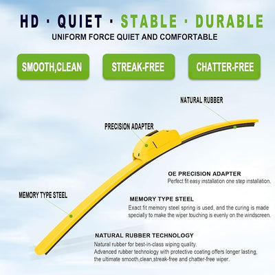 OEM QUALITY 26" + 17" PARRATI Premium All-Season Yellow Windshield Wiper Blades (Set of 2)