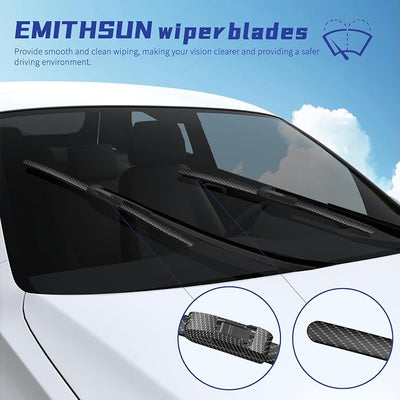 OEM QUALITY 26" + 17" Premium All-Seasons Durable Stable And Quiet Carbon Fiber Silver Windshield Wiper Blades (Set of 2)