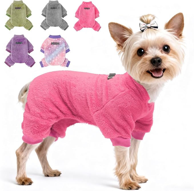 PAWCHIE Dog Fuzzy Velvet Pajamas,Dog Sweater Winter Cloth for Small Dogs Cat,Boy Girl,Pet Jumpsuit, Doggy Apparel for Teacup Yorkie Chihuahua,Pink,S