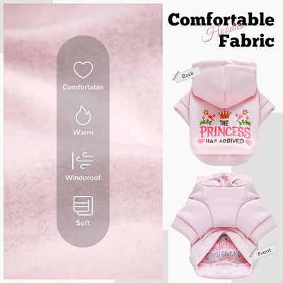 ABRRLO Small Dog Hoodie Clothes Cute Pink Princess Fleece Dog Sweater for Small Dogs Cats Girl Warm Puppy Sweatshirt with Leash D Ring Fall Winter XS Pet Outfits Chihuahua Yorkie Shihtzu(Pink,M)