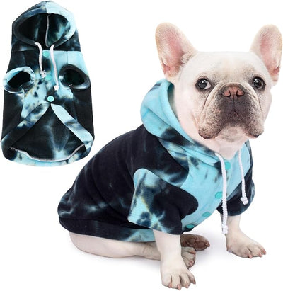 Dog Hoodie Tie Dye Dog Sweatshirt Chic Winter Clothes Ultra-Soft Warm Sweaters for Small Medium Dogs Fashion Pet Clothes for Dogs (Blue/Black/Grey, XS (Back: 9.05",Chest: 13.77", Neck: 12.59"))
