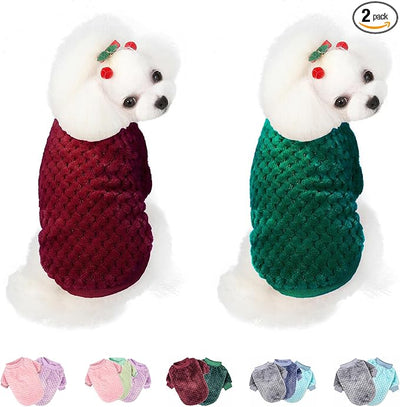 Dog Sweater, 2 Pack Dog Sweaters for Small Medium Dogs or Cat, Warm Soft Flannel Pet Clothes for Dogs Girl or Boy, Dog Shirt Coat Jacket (X-Large, Dark Red+Dark Green)