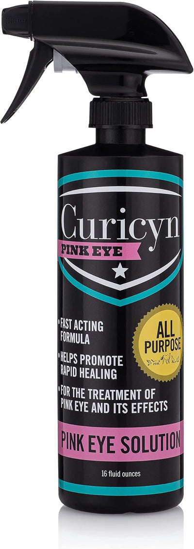 Curicyn Pink Eye Solution - 16oz, Extra Strength Formula Conjunctivitis Eye Drops for Dogs, Cats, Livestock and Horses – Pain Free, Non-Steroidal Dog Eye Wash with Purified Anolyte -