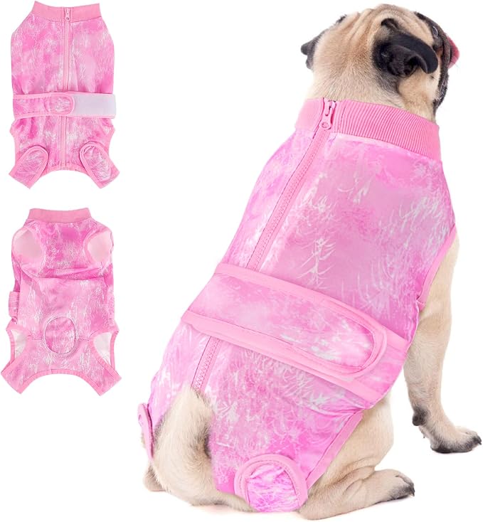 Dog Surgery Recovery Suit - Zipper On Dog Onesies After Surgery for Female Male Dogs, Abdominal Wounds Bandages Cone/E-Collar Alternative Dogs Surgical Body Suit Shirt (Pink, XXL)