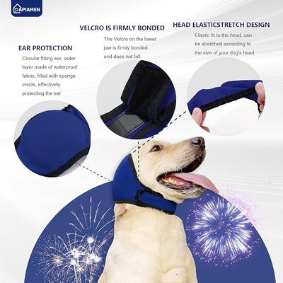 Dog Ear Covers,Dog Ear Muffs Noise Protection,No Flap Ear Wrap for Dogs Hematoma Recovery,Adjustable Calming Hoodie Shower Cap for Grooming,Bathing,Swimming & Anxiety Relief(Blue,L)