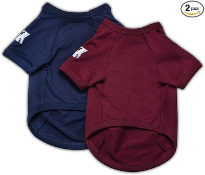 Koneseve Dog Shirts Soft Cotton Dog Clothes Stretchy T-Shirt for Small Medium Large Dogs Cat Shirt Breathable Puppy Outfit Kitten Apparel Pet Pullover Tee Blank Basic Sweatshirt 2-Pack Blue & Red XS