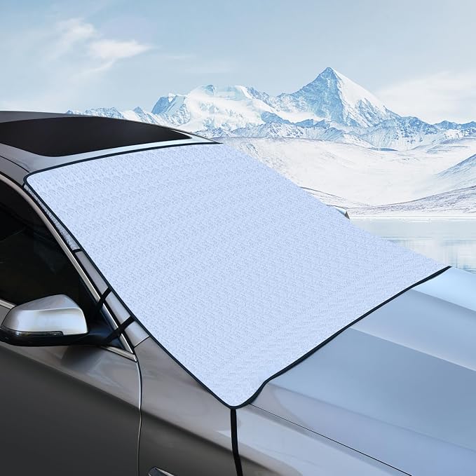 Tecoom Windshield Snow Ice Cover, Windproof Exterior Car Front Window Frost Guard, Snow-Proof Universal Fit Winter Windshield Wiper Sun Shade Protector Cover All Weather Protection, Windscreen Shield