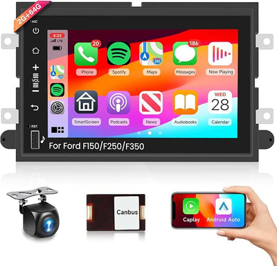 2G 64G Radio for Ford F150 F250 F350 E250 E350 Fusion Edge Explorer Expedition Car Stereo with Wireless Carplay Android Auto 7inch IPS Touchscreen/1280P Backup Camera/WiFi/FM RDS/HiFi/GPS/Bluetooth