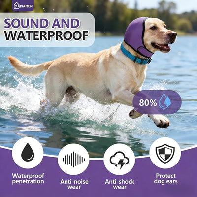Dog Ear Cover for Hematoma,Bathing,Grooming,Drying,Fashion No Shake Ear Wraps for Dogs Ear Muffs Noise Protection Anxiety Relief,Waterproof Dog Calming Hoodie Shower Cap(Purple,M)