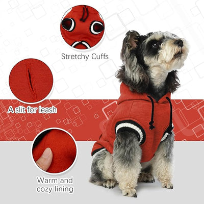 FUAMEY Dog Hoodie, Winter Dog Fleece Sweaters Pet Warm Sweatshirt with Pocket, Soft Warm Christmas Outfit Puppy Vest with Leash Hole for Small Medium Large Dogs Red XS