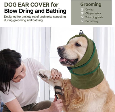 Nanaki Dog Ear Muffs for Fireworks & Thunderstorm, Soft Dog Ear Covers for Bath Grooming, Head Wrap for Ear Hematoma for Vet Visit, Adjustable Quiet Ears for Dogs Noise Protection for Vacuum, Green L
