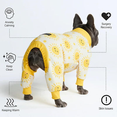 Spark Paws Dog Pajama, Dog Recovery Suit Male, Onesie, Ultra-Soft and 4-Way Stretch, for Small Medium and Large Breeds - Sunshine - XXL