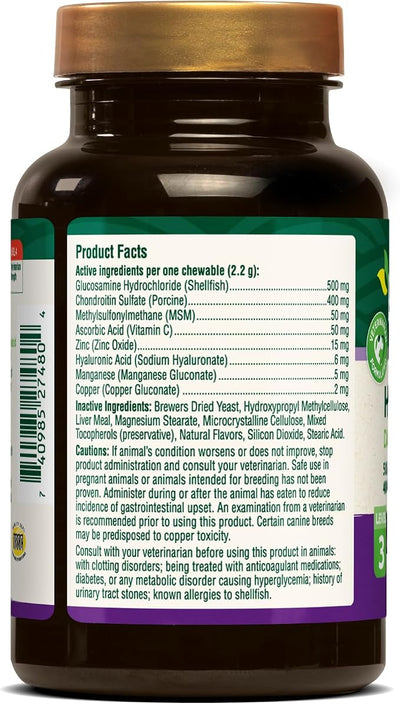 PetNC Level-3 Hip & Joint Health Supplement for Adult Dogs (45 Count), 500mg Glucosamine, 400mg Chondroitin, 50mg MSM, & 6mg Hyaluronic Acid, Includes Vitamin C & Manganese, Liver Flavor
