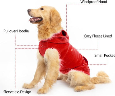 EXPAWLORER Dog Hoodie Fleece Sweater Vest, Hooded Dog Sweatshirt Fall Winter Pet Clothes with Leash Hole, Sleeveless Warm Cozy Puppy Clothing for Cat Small Medium Large Dogs Girl Boy, Red XXL