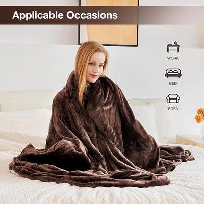 Eydna Electric Heated Blanket Queen Size 84"x90", Soft Plush Microplush for Bed, Dual Controllers & Heating Zones, 10Hs Auto Off & 5 Heating Levels, Machine Washable, Gifts for Womens-Dark Brown