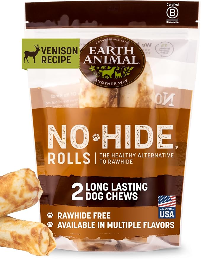 No Hide Chews - Long Lasting Rawhide Free Medium Dog Chews Rolls, Venison - 2 Count