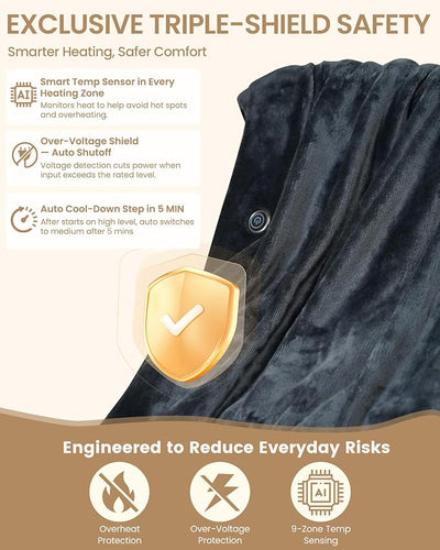 Cordless Heated Blanket with Hood, Rechargeable Wearable Heated Blanket Battery Powered with lasting Battery, Portable Heated Throw Blanket with 9 Heating Zones & 3 Levels, Camping (Warm Shadow Gray)