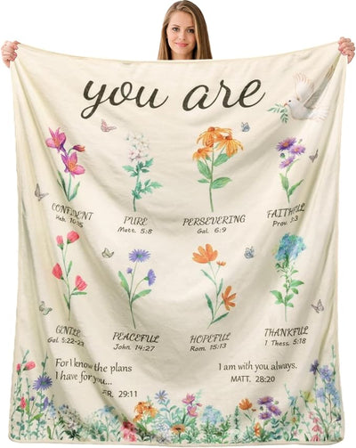 Christian Gifts for Women,Birthday Gifts for Mum,Inspirational Religious Blanket Gift with Flowers, Soft Flannel Throw Blanket for Bed Couch Sofa, Spiritual Gift for Sister, Friends Family Self 50x60”