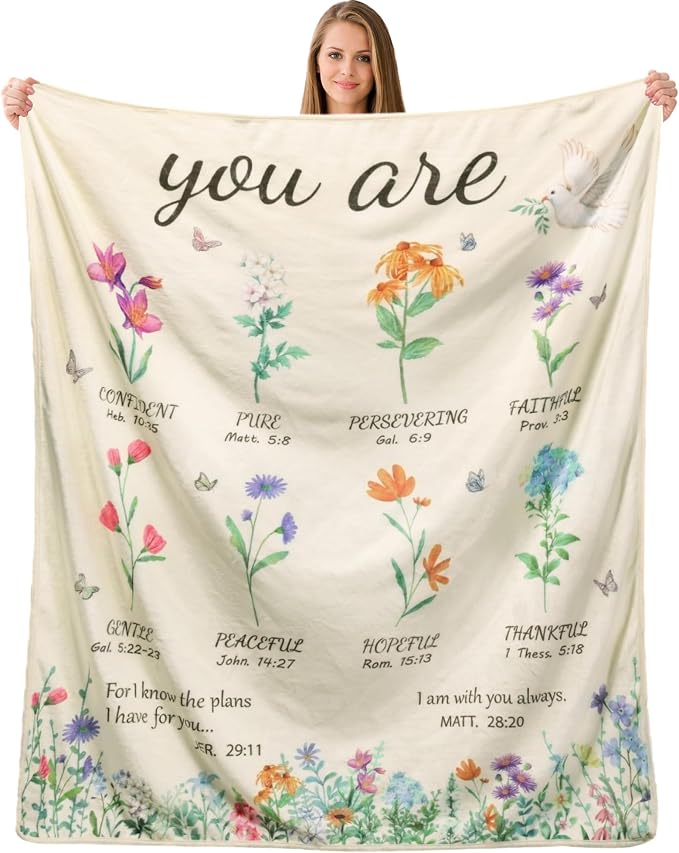 Christian Gifts for Women,Birthday Gifts for Mum,Inspirational Religious Blanket Gift with Flowers, Soft Flannel Throw Blanket for Bed Couch Sofa, Spiritual Gift for Sister, Friends Family Self 50x60”