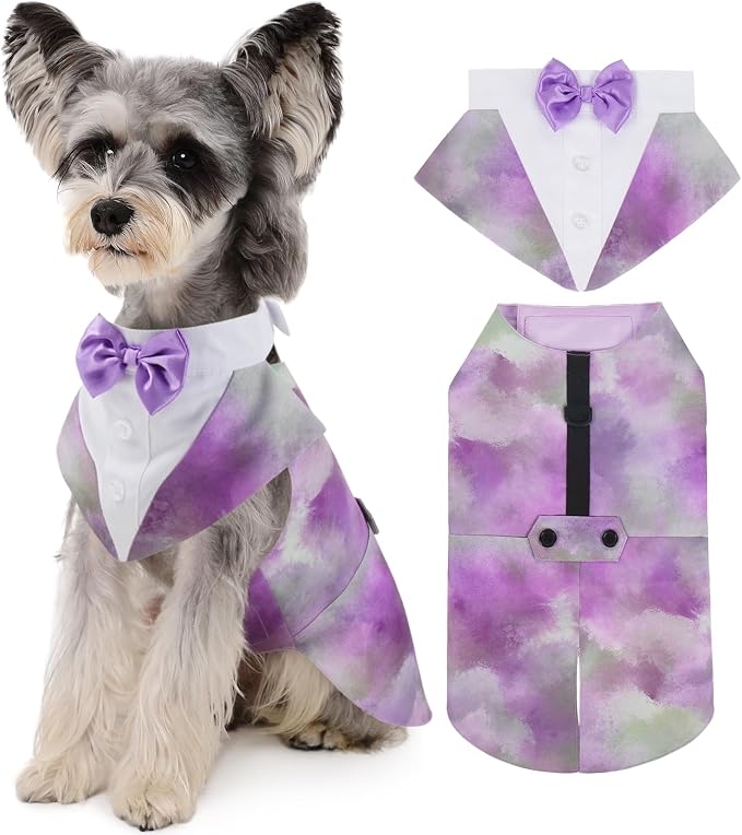 Dog Tuxedo Dog Suit and Bandana Set, Dogs Tuxedo Wedding Party Suit, Dog Prince Wedding Bow Tie Shirt Formal Dog Wedding Attire for Large and Medium Dogs Golden Retriever Samo Bulldogs