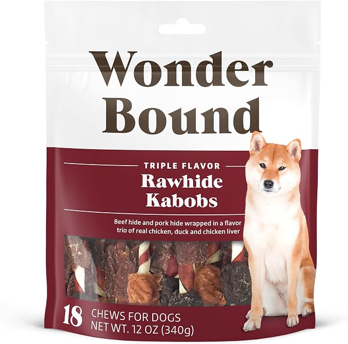Amazon Brand - Triple Flavor Chicken Rawhide Kabobs for Dogs, 12 oz., Pack of 18