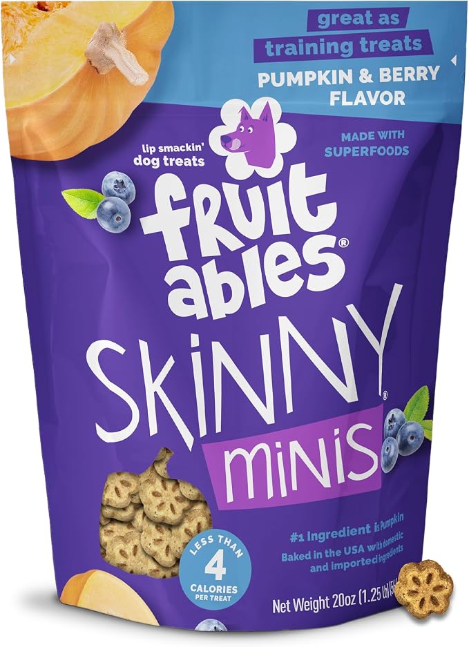 Skinny Mini Dog Treats, Healthy Pumpkin Treat for Dogs, Low Calorie & Delicious, Puppy Training, No Wheat, Corn or Soy, Made in the USA, Pumpkin & Berry Flavor, 20oz