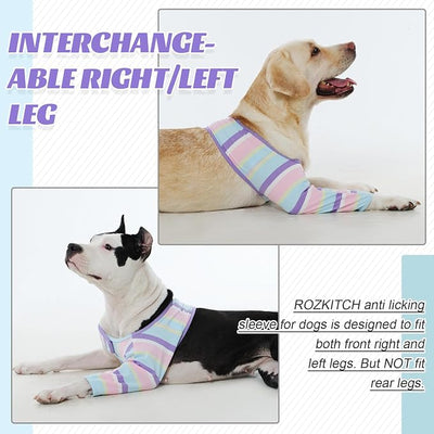 ROZKITCH Recovery Sleeve for Dogs Front Leg Right Left, Stretchy Elbow Protection with Hook and Loop, Easy on and Off Wound Cover for Joints Care Striped Bandage Stripe L