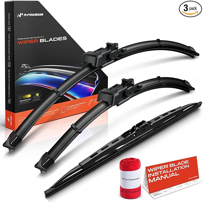 A-Premium 24"+24"+16" Windshield Wiper Blades Compatible with Ram Promaster City 2015-2022 - Front Rear Wipers Blade Set, TLP/Hook Arm Connector, with Wear Indicator & Towel (Pack of 3)