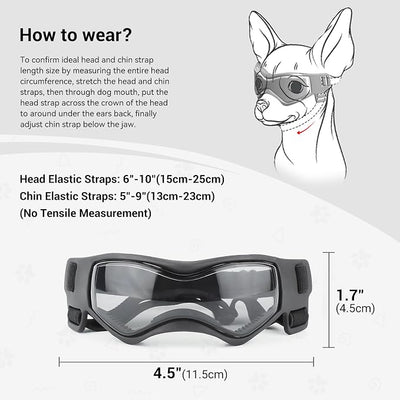 Enjoying Dog Sunglasses Small Breed, Dog Goggles UV Protection, Cycling Eye Protection for Small Dogs, Outdoors Breathable Windproof Dustproof Anti-Fog, Adjustable Straps, Cool Black