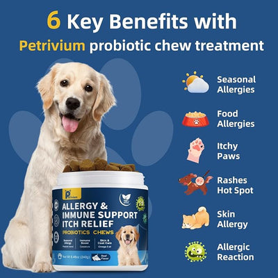 Dogs Allergy Relief Chews, Dog Probiotics for Skin & Immune Support Helps Relieve Itchy Skin & Ear, Dog Allergy Supplement for Paw Licking, Itching Skin Relief with Colostrum, Fish Oil(Beef)