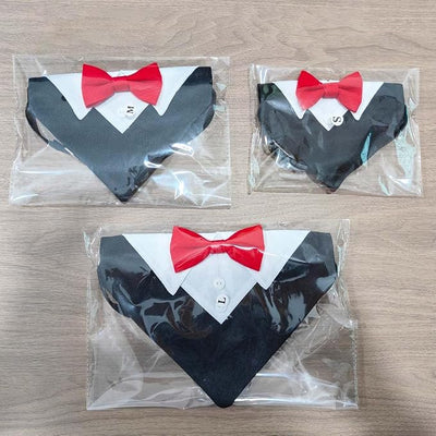 Tuxedo Dog Collar for Wedding Engagement and Birthday, Formal Dog Bandana Collar Costume with Bow Tie and Adjustable Buckle,Suitable for Small Medium Large Dog. (Red, L)
