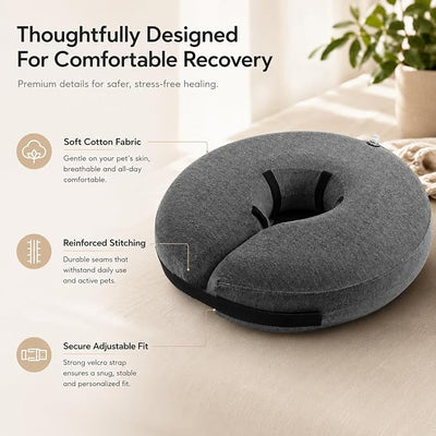 MIDOG Inflatable Dog Cone, Soft Donut Recovery Collar Alternative After Surgery to Help Prevent Licking, Comfy E Collar with Neck Pillow Design, Grey, XL