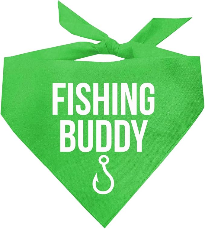 Fishing Buddy Dog Bandana | 100% Cotton Adjustable Triangle | Made in USA | Boat & Fishing | Captain | Beach & Lake | Summer | Outdoors |Father's Day | Lime Green, X-Small (99)