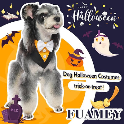 FUAMEY Dog Tuxedo Halloween for Large Dogs,Dog Formal Suit Dogs Attire Pet Bow Tie Puppy Party Costumes Cat Tux Outfits Pets Bandana Cosplay Adjustable Bowties Thanksgiving Halloween L