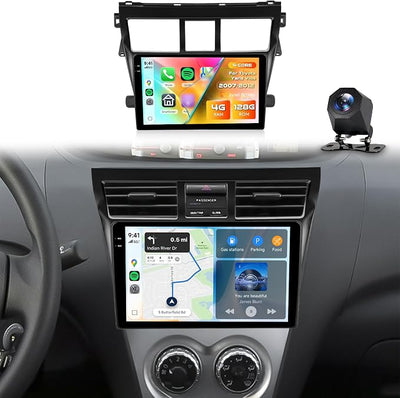 Rimoody 4G+128G Android 15 Car Stereo for Toyota Yaris Vios 2007-2014, Wireless Carplay Android Auto, 9'' in-Cell Screen Car Radio with GPS/Bluetooth 5.0/FM RDS/EQ/Wi-Fi Mirror Link Backup Camera SWC