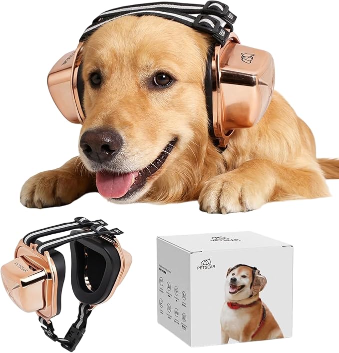Dog Ear Muffs Noise Protection,Dog Headphones Noise Cancelling 29dB NRR with Magnetic Buckle & Electroplated Finish, Anti-Anxiety Earmuffs for Fireworks,Thunderstorms,Travel(Gold,XS)